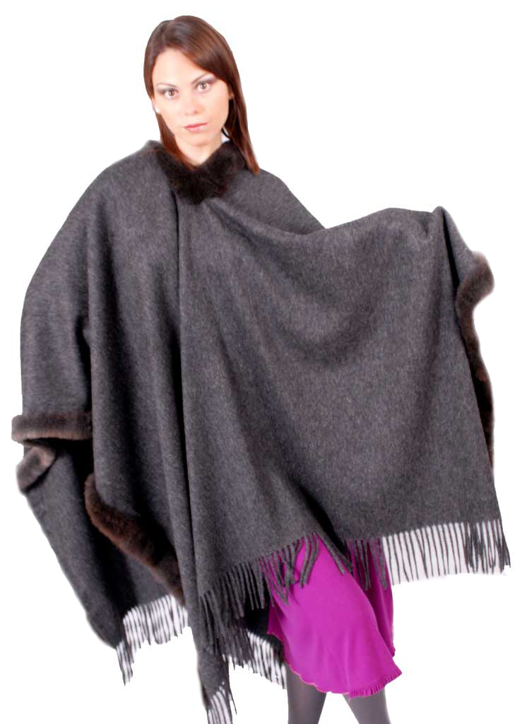 Finest Baby alpaca Fur Trimmed Poncho