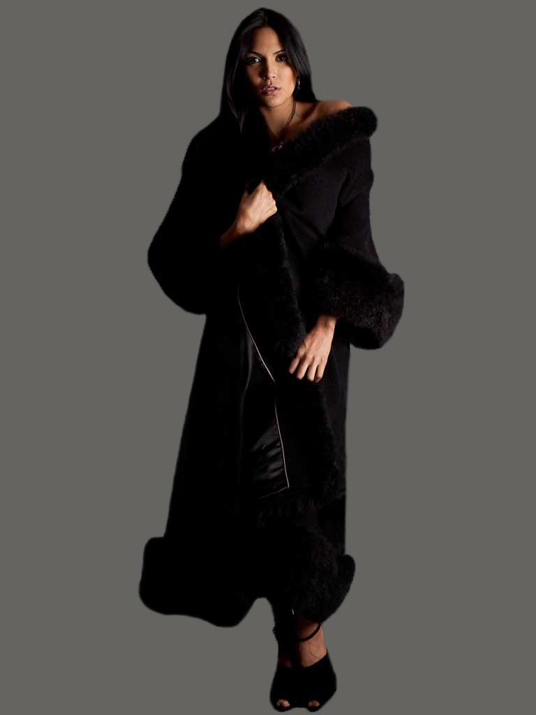 Fashion Luxury Baby Alpaca Fur Trimmed Coat