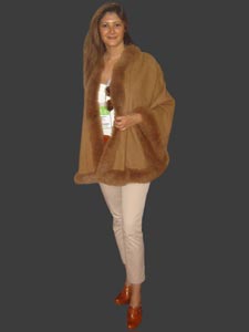 Genuine alpaca Fur Trimmed Cape