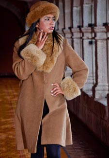 Pure alpaca Fur Trimmed Coat